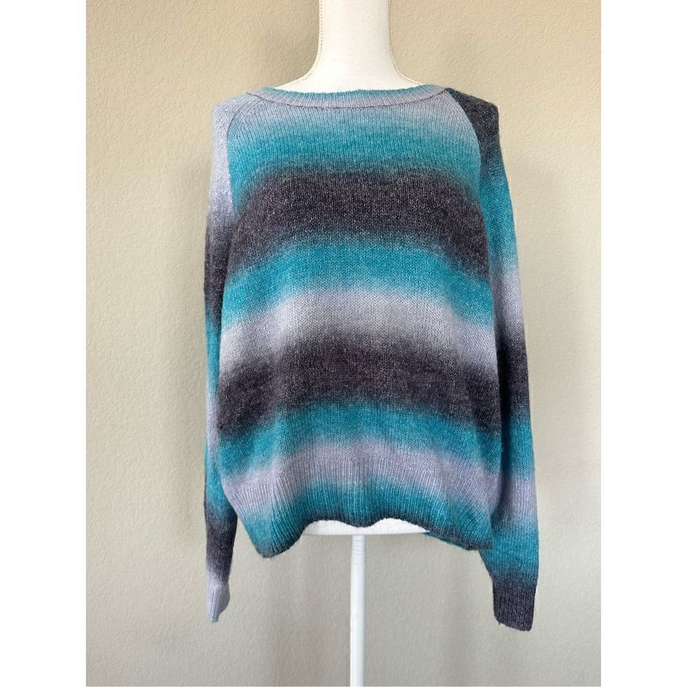 BB Dakota Teal and Gray Striped Sweater